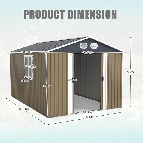 Image of KEIKI 8x12 FT Heavy-Duty Outdoor Storage Shed, Metal Shed with Reinforced Frame, Lockable Doors & Air Vents, Weatherproof Garden Tool Shed for Backyard, Brown