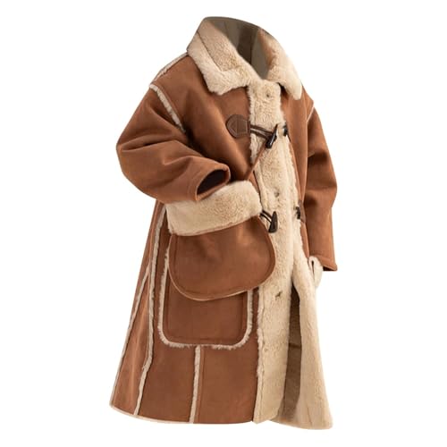 Girl's Faux Suede Lined Shearling Long Jacket Thicken Plush Parkas Coat with Crossbody Bag Vintage Oversized Winter Coat