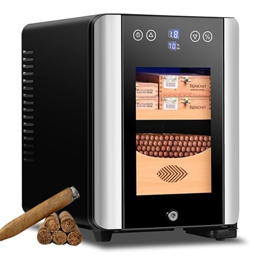 hKjPlvf Cave à Cigares 8 L, Refroidisseur Intelligent pour Cave à Cigares éLectrique, Armoire à Cigares Silencieuse à TempéRature Constante avec éTagèRe Et Tiroir en Bois De CèDre pour 100 Cigares