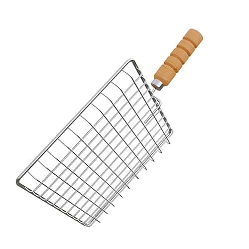 Image of Phulka Grill Roaster for Gas Stove, Grill Tawa Jali for Kitchen Cooking, Roti Basket Pulka Pan Roaster Grill with Wood Handle, Papad Jali, Deep Square Roaster (Steel Wire) (SQ003)