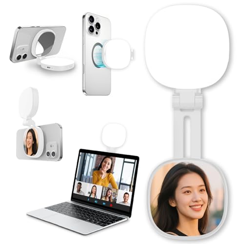 YOOKOTO Magnetisches Selfie Licht für Phone: Ringlicht für iPhone Magsafe; CRI97 360 LED Fülllicht mit Spiegel für Fotografie TikTok Zoom Video Selfies Frauen Make-up