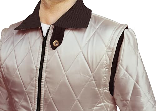 Jjacket Ivory White Premium Quality Satin Fabric Quilted Bomber Jacket with Golden Scorpio Embroidery (Large) - Image 4