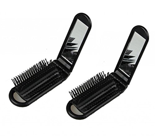 LOUISE MAELYS 2pcs Portable Folding Hair Brush with Mirror Compact Pocket Hair Comb for Travel Gift Idea
