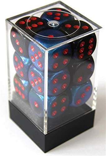 Chessex Dice d6 Sets: Gemini Black / Starlight with Red - 16mm Six Sided Die (12) Block of Dice by Chessex Cover