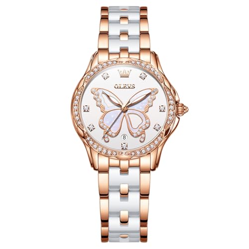 Image of OLEVS Womens Watch Chronograph Luxury Diamond Dress Business Analog Quartz Wrist Watches Stainless Steel Waterproof Luminous