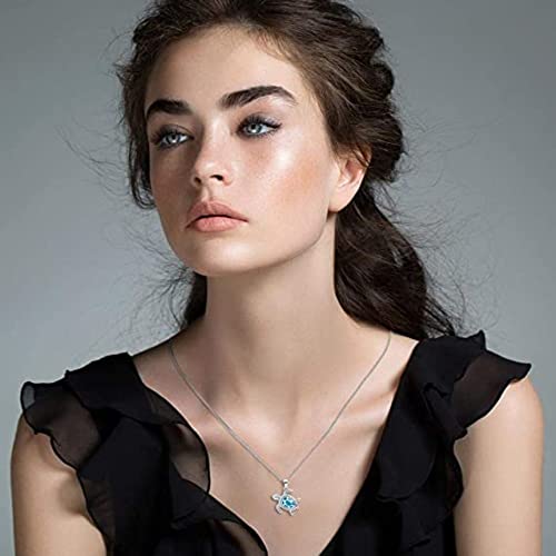Small Turtle Pendant Statement Necklace Health and Longevity 925 Sterling Silver Created Opal Sea Turtle Pendant Necklace Birthstone Jewelry Adjustable Christmas for Women2