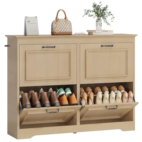 Brinlawb Schuhschrank Eiche Schuhkipper mit 4 Klappen,...