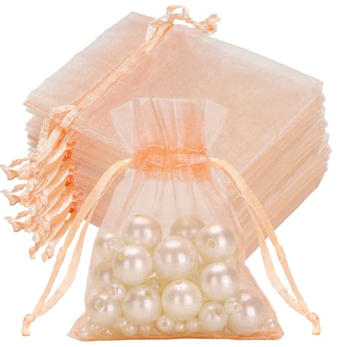 Image of joycraft 50Pcs Peach Organza Bags - 2.7x3.5 In Jewelry Drawstring Mesh Pouch, Small Sheer Gift Bags for Small Business, Party Favor, Wedding, DIY Craft