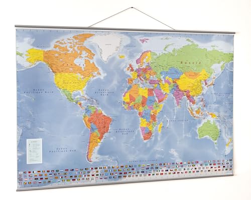 GeoMetro Carte du monde en français, 100 x70 cm, avec plastification sur les deux faces, avec...