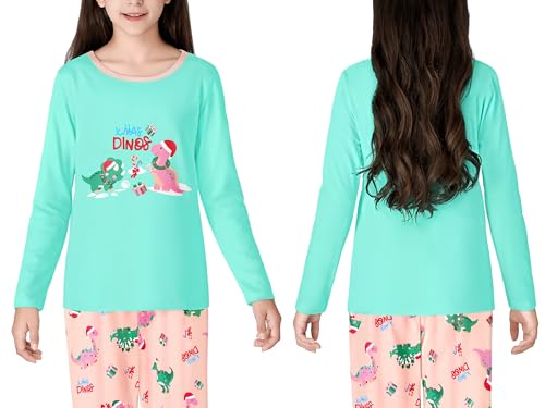 Image of Beezizac Girls Pajamas Cute Print Short /Long Sleeve Pants Set Size 6-18 | Soft Stretch Poly Blend, Comfy Crewneck, Elastic Waist Pants, Everyday & Holiday Sleepwear for Big Girls, Tweens & Teens