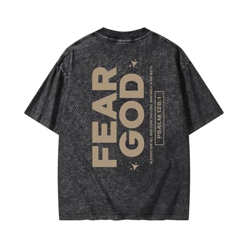 Graphic Tees Summer Women Men Cotton Novelty Oversized Crew Fear God in Bible Christian Washed T-Shirt