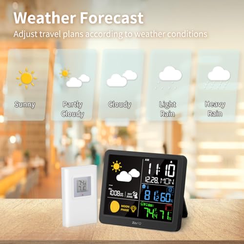 Meesmeek 5298 Weather Station Wireless-Indoor Outdoor Thermometer Temperature Monitor,Hygrometer Humidity Sensor With Rcc Barometric Pressure Moon Phase Atomic Clock Calendar Auto Adjustable Backlight thumb #1