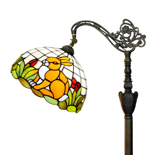 Image of Tiffany Floor Lamp Fairy tale rabbit Stained Glass Lamps Gooseneck Adjustable Corner Vintage Style Corner Standing Reading Light Lamps for Bedroom Living Room Sofa French countryside Home Decoration