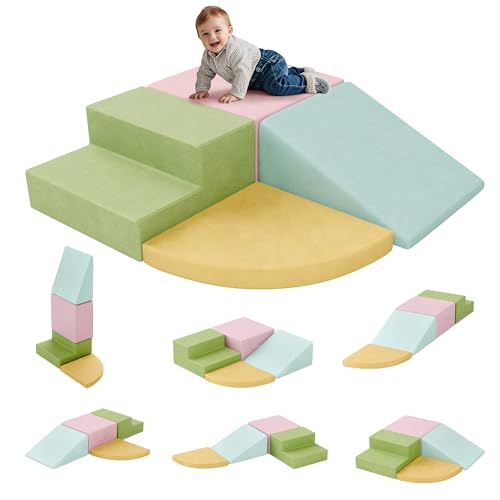 Image of MU Foam Climbing Blocks for Toddlers, 4-Piece Corner Soft Play Climbing with 30D High-Density Foam, Infant Climb and Crawl Playset for Toddlers, Baby and Kids (Multicolor-A, 4-Piece)