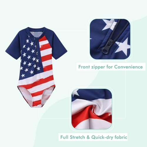 Image of Girls One Piece Swimsuits Short Sleeve Rash Guard for Girl Hawaiian Bathing Suit with Sun Protection Beachwear