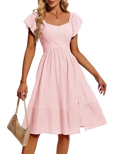 HomRain Wedding Guest Dress for Women 2025,Casual Cap Sleeve Summer Fit and Flare Dress Pink for Graduation Tea Party Length, Blush S