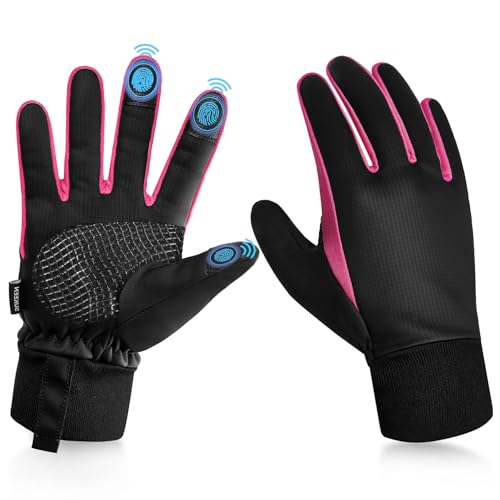 Sukeen Handschuhe Kinder Fahrradhandschuhe Kinder, Softshell Handschuhe Kinder Warme Winterhandschuhe Wasserdicht mit Anti-Rutsch Winddicht Touch Screen Outdoor Sport Laufhandschuhe Schwarz 4-12 Jahre