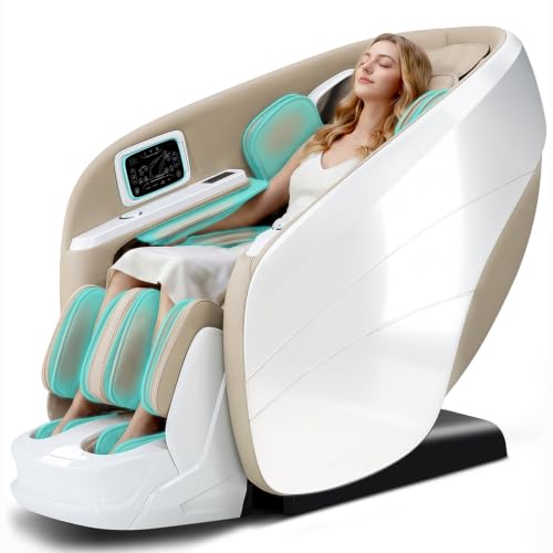 Image of Massage Chair Full Body,4D Zero Gravity Massager Recliner with Touch Screen Controller, SL-Track Heating, Foot Massage, Auto Modes, Bluetooth Speaker, Beige