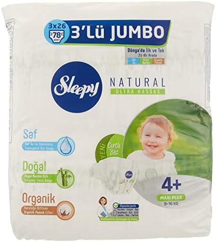 Sleepy Natural Ultra Hassas 9-16 kg 4+ Beden Maxi Plus Külot Bebek Bezi (3 x 26 Adet)