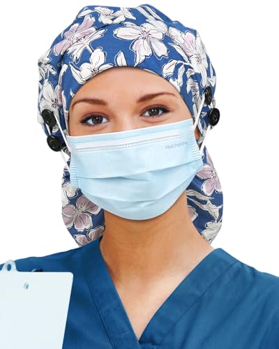Image of Satin Lined Scrub Cap for Women Extra Large Long Hair Surgical Nurse Cap 4 Buttons