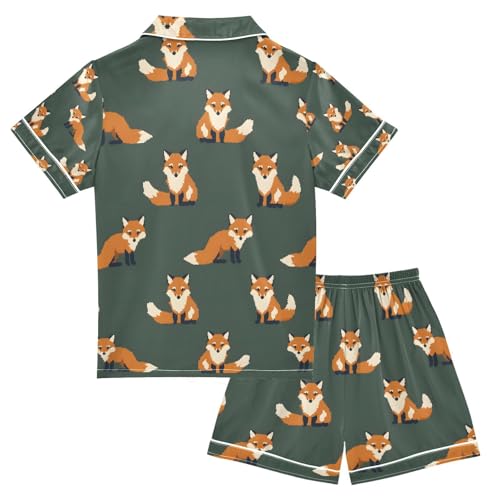 senya Fox Brown Q Satin Summer Pajama Sets Silk Short Sleeve Button Down Sleepwear2