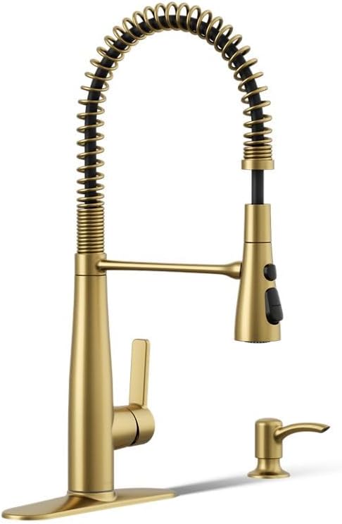 KOHLER K-REC22745-SD-2MB Semi-Professional Kitchen Faucet with Soap Dispenser/Lotion Dispenser, Commercial Kitchen Sink Faucet with Pull-Down Sprayhead, Vibrant Brushed Moderne Brass
