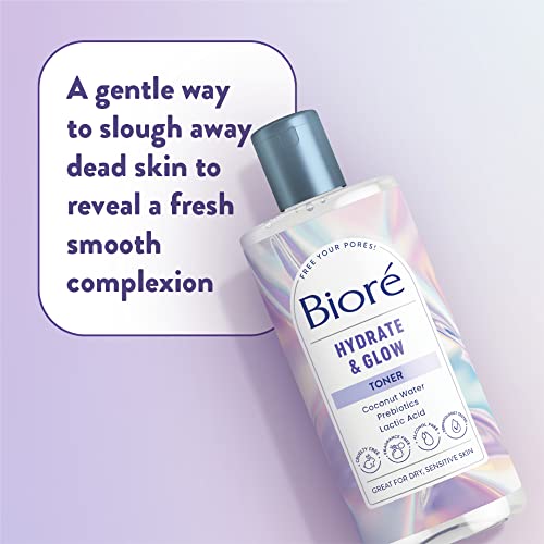 Biore Hydrate & Glow 2% Lactic Acid And Malic Acid, Alcohol Free Toner, Exfoliating Face Toner For Dry, Sensitive Skin With Coconut Water, Dermatologist Tested, Fragrance Free, 8 Oz Bottle #TOP3