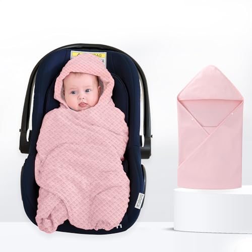 Einschlagdecke Babydecke für Babyschale Kinderwagen Kuscheldecke 90 x 90 cm Waffelstoff Universal Baby Decke für Buggy Autositz (Einlagig-Rosa),0.5 Tog