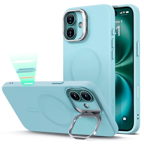 Image of ESR for iPhone 16 Case, Camera Control Button Silicone Case with Stand, Compatible with MagSafe, Built-in Camera Stash Stand, Magnetic Phone Case for iPhone 16 Pro Max,Cloud Series,Teal