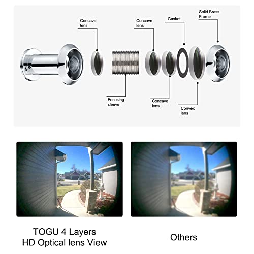 Image of TOGU TG2614YG-PH Brass UL Listed 220-degree Door Viewer with Heavy Duty Privacy Cover for 1-3 /8 inch to 2-1 /6 inch Doors, Polished Chrome Finish