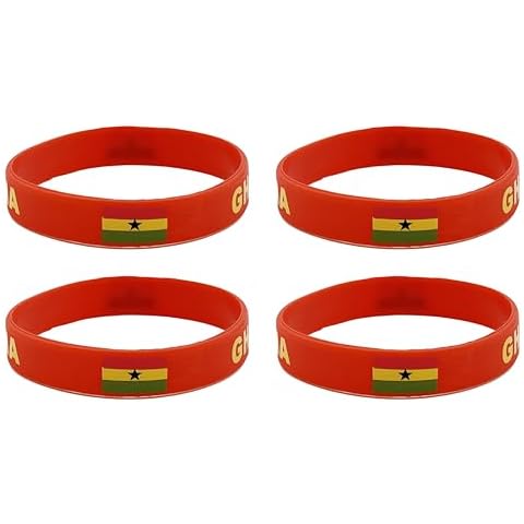 LLBFHH 4 Pcs Ghana Ghanaian Country Flag Rubber Bracelets, National Flag Silicone Bracelet, Rubber Wristbands Patriotic Decorations Gift Cover