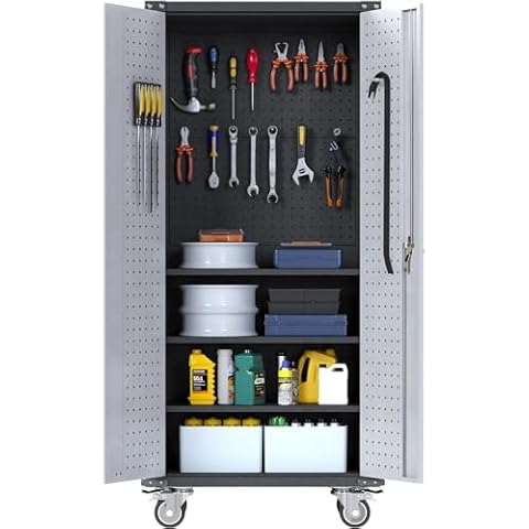 JAORD Metal Storage Cabinets with Wheels, 4 Adjustable ShelvesTool Storage Cabinet with Wheels, 71" Tall Metal Cabinet on Wheels, Rolling Cabinet, Assembly Required Cover