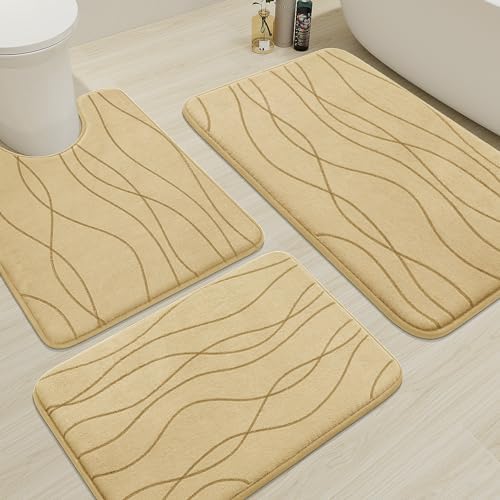 YIHOUSE Memory Foam Bathroom Rug Sets 3 Piece, Ultra Absorbent Bath Mat