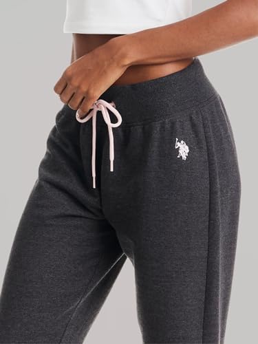 U.S. Polo Assn. Womens French Terry Jogger Sweatpants (Dark Charcoal Heather, Medium)