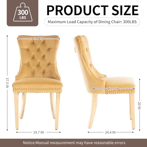 MZDOO Velvet Dining Chairs Set of 2, Tufted Upholstered Dining Room Chairs with Back Ring Pull, Nailhead Trim and Golden Legs, Modern Dinging Chair for Dining Room, Kitchen(Gold) - Thumbnail 3