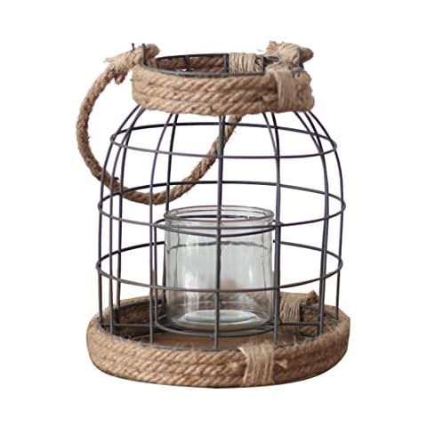 Actaday Vintage Candle Lanterns Decorative with Handle, Rustic Portable Pillar Candle Holder with Glass Wrought Iron Farmhouse Lantern for Indoor Outdoor Wedding Party Patio Table Centerpiece Cover