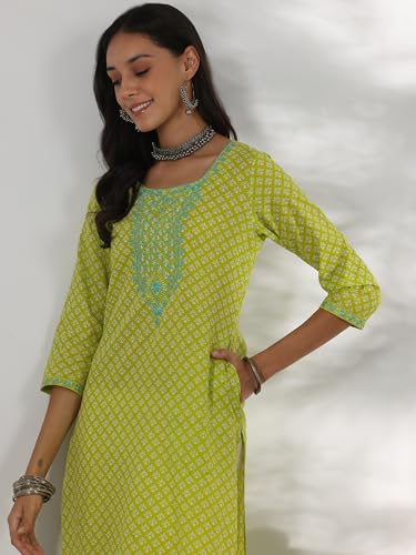 Image of Libas Womens Printed Cotton Straight Kurta for Women Suit