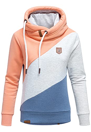 REPUBLIX Damen Kapuzenpullover Sweatjacke Pullover Hoodie Sweatshirt RD-008 Corall/Hellgrau Melange/Blau Melange L