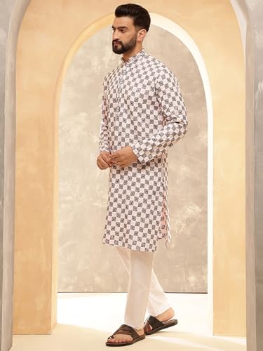 Image of SOJANYA (Since 1958 Men's Cotton Rayon Embroidered Sequinned Kurta with White Pyjama