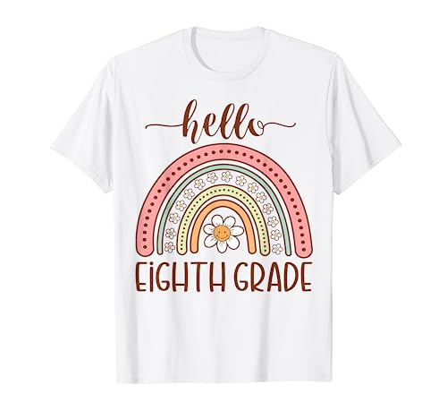 Hello Eighth Grade Groovy First Day of School Boho Rainbow Camiseta