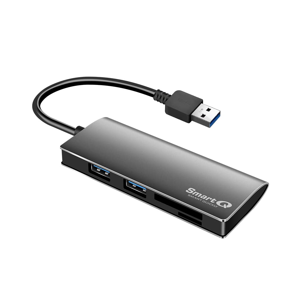 SmartQ USB Reader Aluminum 2-in-1 USB A Hub microSD and SD Card Reader USB 3 0 - Compatible