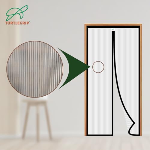 Image of TurtleGrip Magnetic AC Door Curtain - Ribbed Translucent Thermal Cover, Auto Closing Magnets (200x90cm)