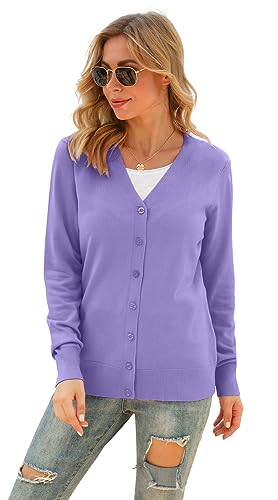 Image of VIISHOW Women Long Sleeve Button Down V Neck Lightweight Basic Knit Sweater Cardigan