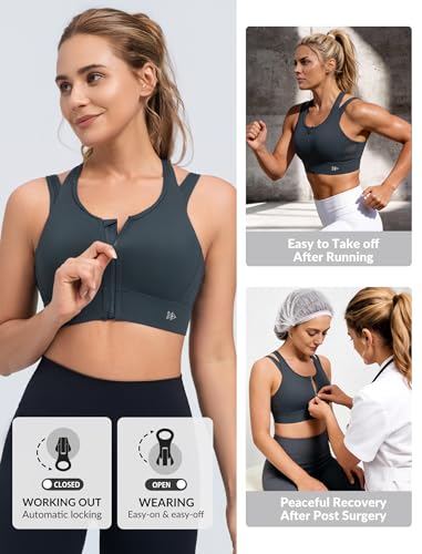 Image of Yvette Front Closure High Support Sports Bras for Women Double Straps Plus Size Sports Bra with Sewn in Pads