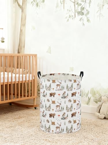Image of Laundry Basket Animal Hamper for Nursery Woodland Hamper Cute Storage Bin Organizer Room Decor for Home(Woodland animal)