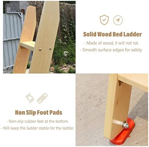 Sturdy Wooden Bunk Bed Side Ladder - 60" RV Loft Step Ladder with Pedal & Hooks for Twin Elevated Beds - 6 Steps, Color B - Ideal for Campers and Bedroom Use