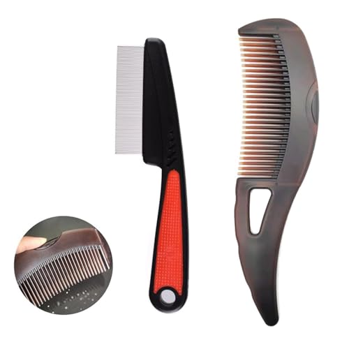 Stainless Steel Detoxing Comb - 2 Pcs Fine Tooth Scalp Sweep for Dandruff and Lice Removal - Multifunctional Hairbrush for Women Men and Kids