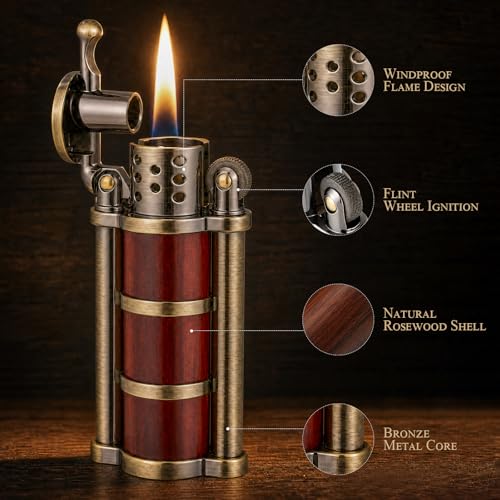 Encendedor antiguo de kerosene con estuche de madera miniatura 3