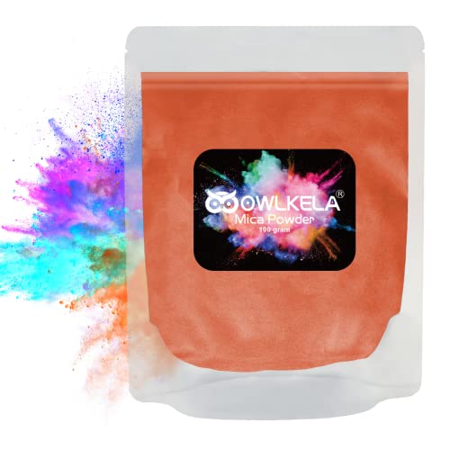 OWLKELA 100g (3.5 oz) Glitter Mica Powder - Pigment Cosmetic Epoxy Resin Dye for Soap/Candle Making, Epoxy Resin Art, Acrylic Nail Paint, Bath Bombs, Fine Arts, Lip Gloss - 10 Color Available - Orange