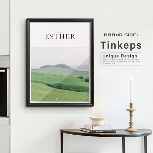 Image of 24x32 Poster Frame Black with Black Back Board, Curved Extra Wide Edges, Vintage Style Poster Frame 24x32 for Wall Decor.